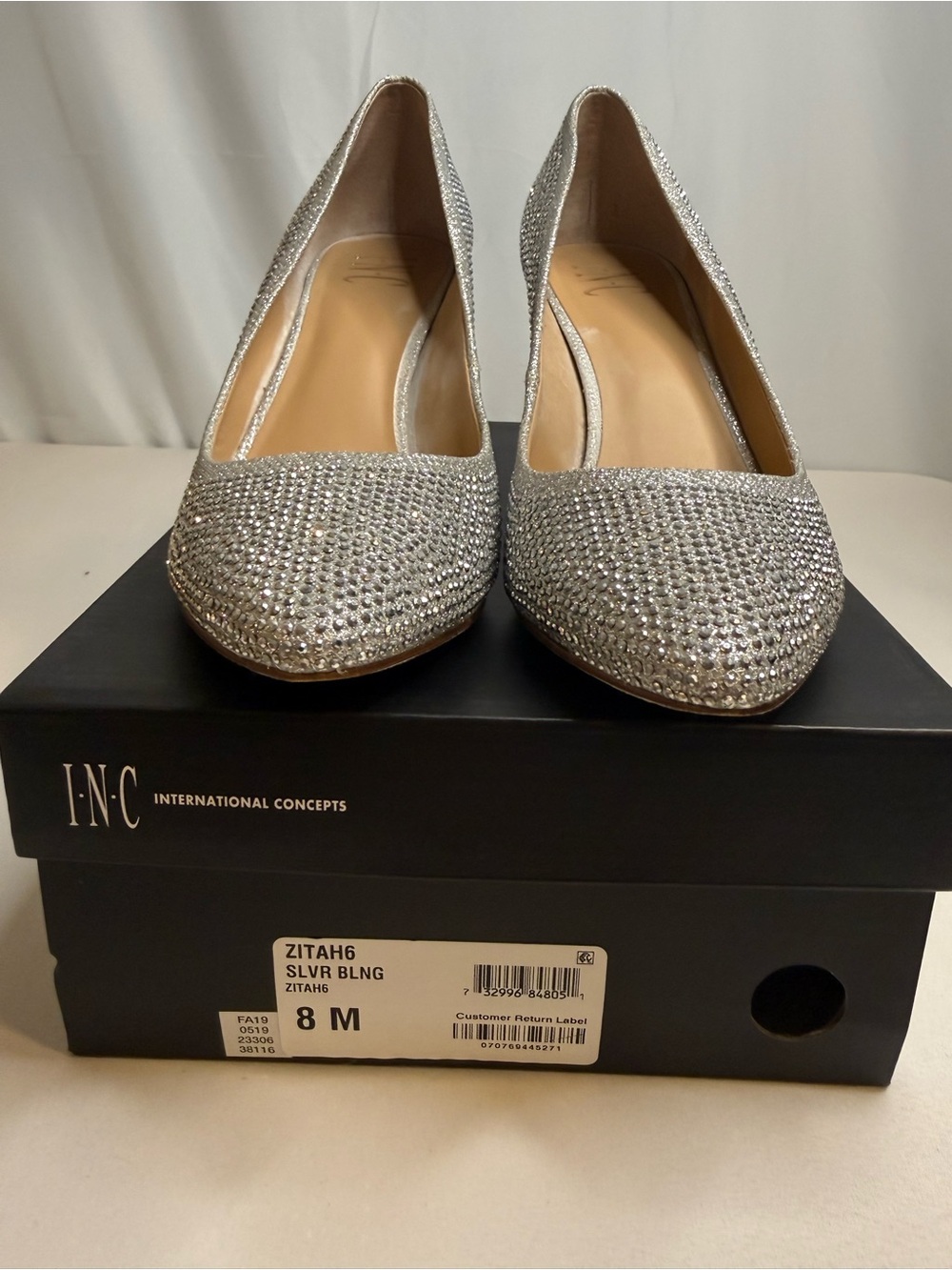 INC International Concepts Silver Rhinestone Closed-Toe Pumps